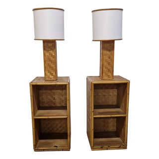 Bamboo and Rattan Bedside Tables, 1950s, Set of 2 For Sale