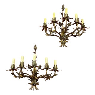 Mid-Century French 5-Light Wall Lamps, 1950s, Set of 2 For Sale