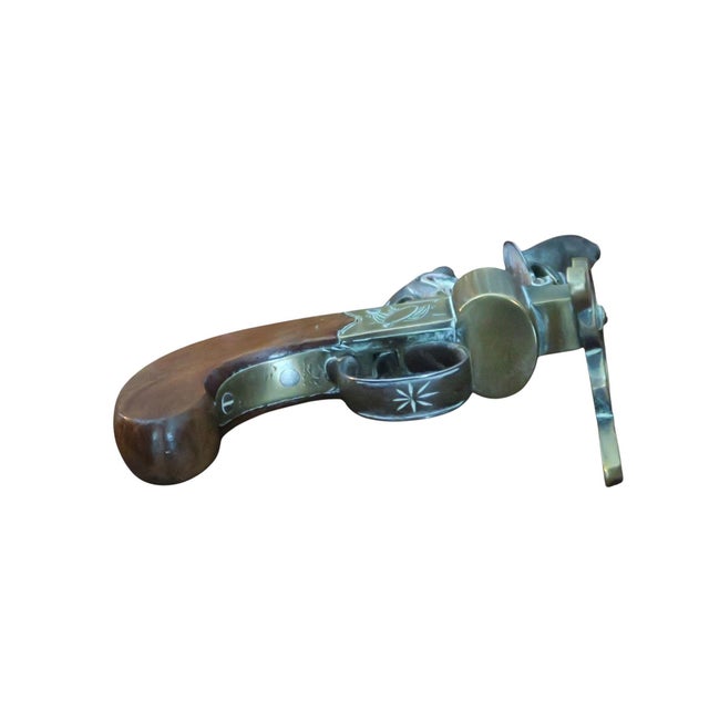 Chocolate Antique George III Brass, Iron and Mahogany Flintlock Tinder Pistol For Sale - Image 8 of 18