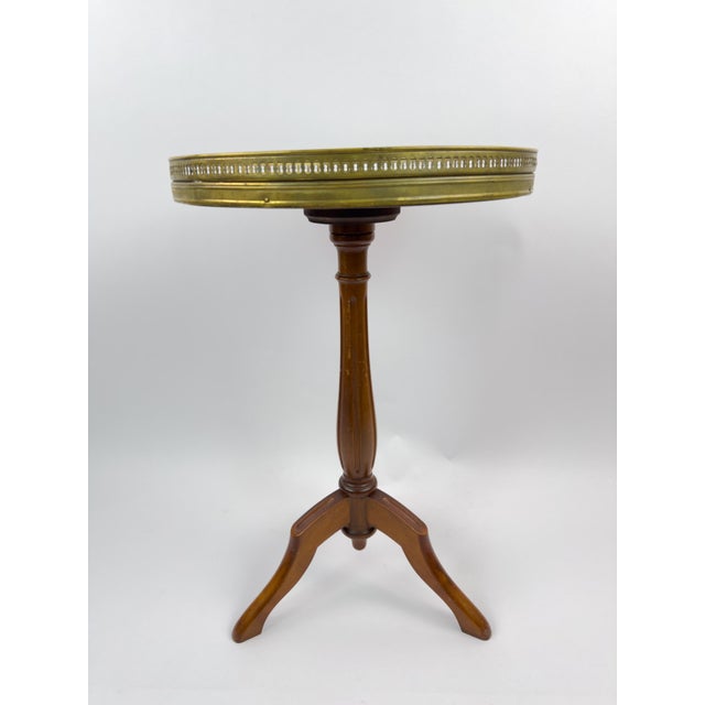 Mid-Century Modern Vintage French Gueridon Side Table With Carrara Marble Top and Brass Gallery For Sale - Image 3 of 12