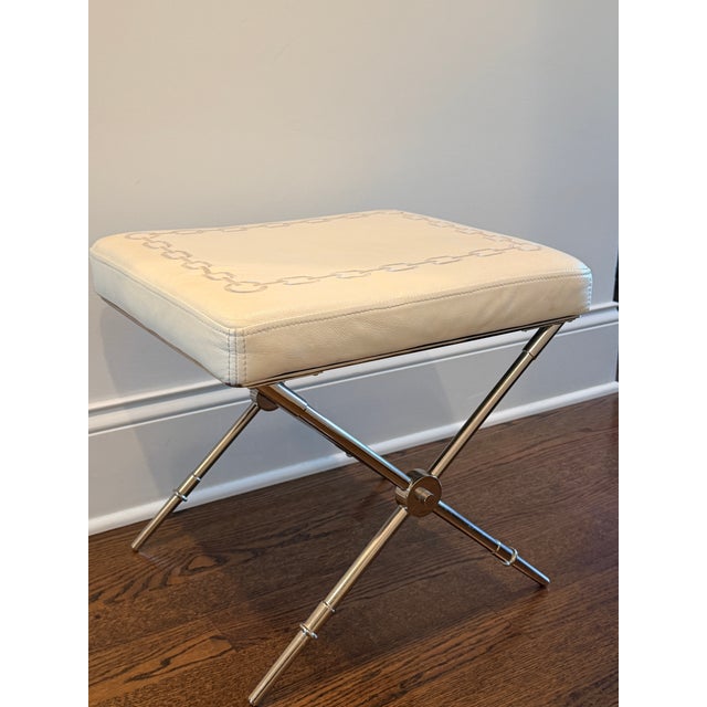 Early 21st Century Jonathan Adler Rider X-Bench in White and Polished Nickel For Sale - Image 5 of 8
