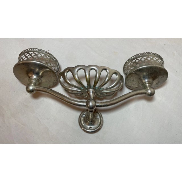 Gray Antique Industrial Nickel Plate Brass Bathroom Wall Fixture Soap Dish Cup Holder For Sale - Image 8 of 9