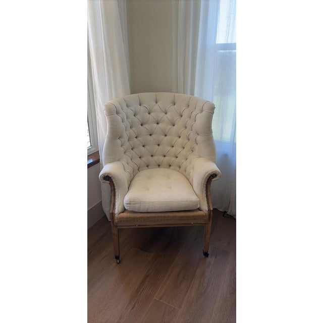 Eggshell Set of 2 Restoration Hardware Tufted Deconstructed Wingback Chairs For Sale - Image 8 of 10