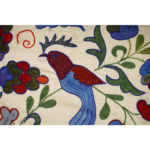 White Uzbek Suzani Animal Cotton Tablecloth - Wall Decor For Sale - Image 8 of 10