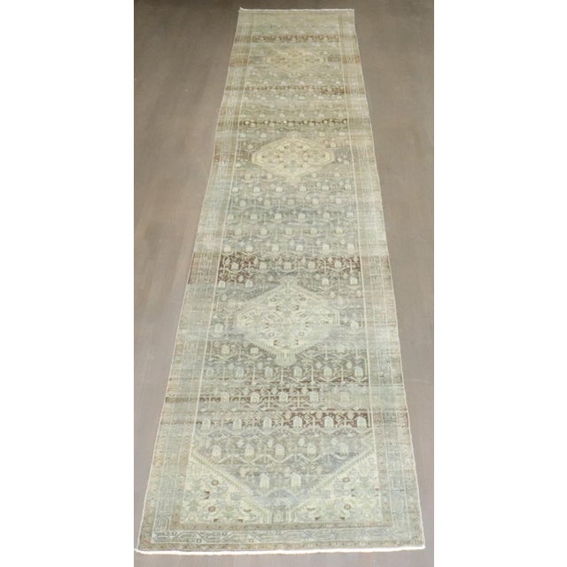 Antique Zabihi Collection Long Gray Green Persian Malayer Runner - 3'7" x 20' For Sale - Image 10 of 10
