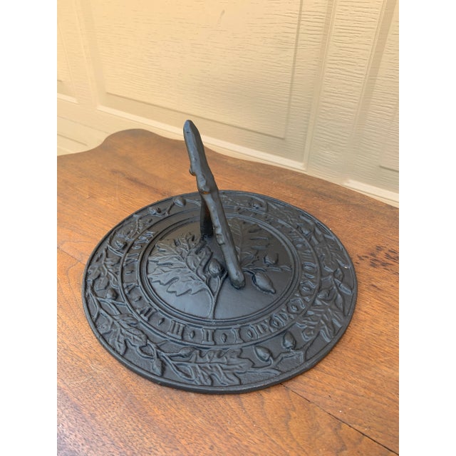 Late 20th Century Black Cast Iron Faux Bois Sundial With Acorns and Oak Leaves – Architectural Garden Sculpture For Sale - Image 5 of 7