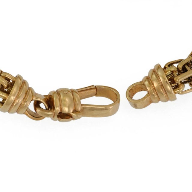 Italian Ladies Bracelet Large 18k Two Tone Gold 12mm Round Flex Link 49gr For Sale - Image 4 of 6