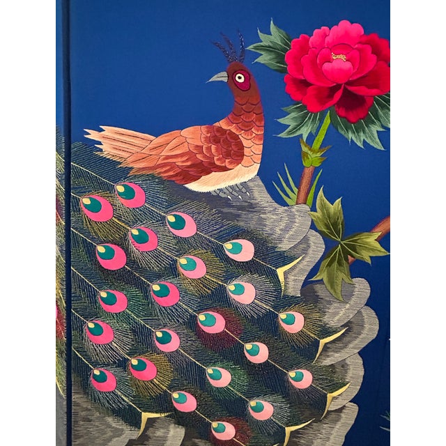 Wood Vintage Korean/Chinese 8 Panel Silk Embroidered Floral & Peacock Room Divider For Sale - Image 7 of 12