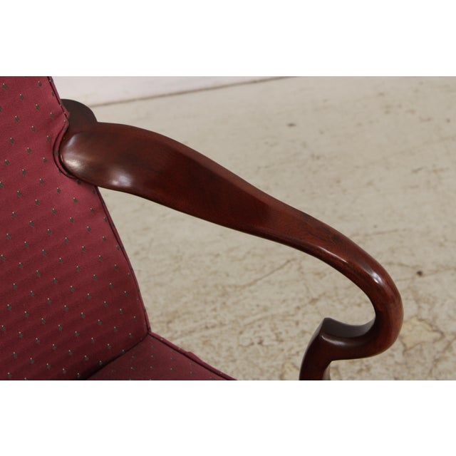 Brown Pair of Hickory Chair Co Mahogany Queen Anne Upholstered Chairs For Sale - Image 8 of 17