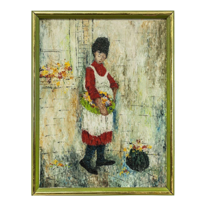 Mildred Barrett, Woman in Apron With Basket of Flowers, Oil Painting