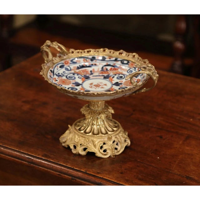 Mid 19th Century 19th Century Japanese Painted Imari Shall Bowl on Bronze Dore Stand For Sale - Image 5 of 8