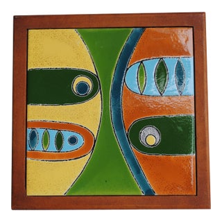 Mid Century Modern Abstract Ceramic Tile Trivet For Sale