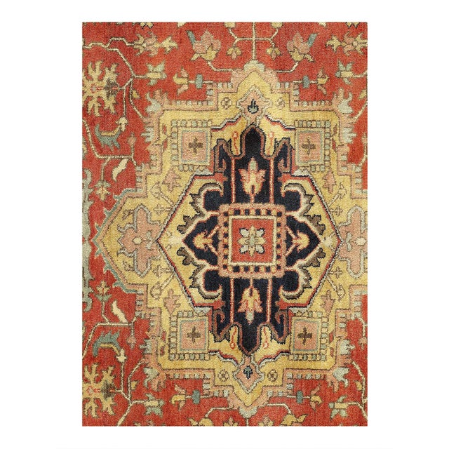 Indo Serapi design rug. Handmade Hand-knotted in fine lambswool. Lamb's Wool on a Cotton Foundation Vegetable Dyed Hand-...