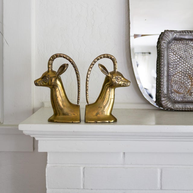 Mid Century Ibex Brass Bookends For Sale - Image 10 of 10