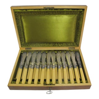 A Williams Sheffield Antique Silver Plate Fish Fork & Knife 24pc Set in Case For Sale