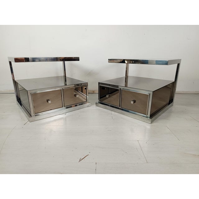 Vintage Chrome Mirrored Bedside Tables by Michel Pigneres, 1970s, Set of 2 For Sale - Image 16 of 18