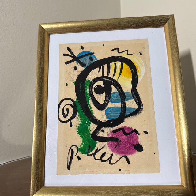 1970s 1970s Peter Robert Keil Original Painting Abstract Miro Style Modern Art Signed Framed For Sale - Image 5 of 6