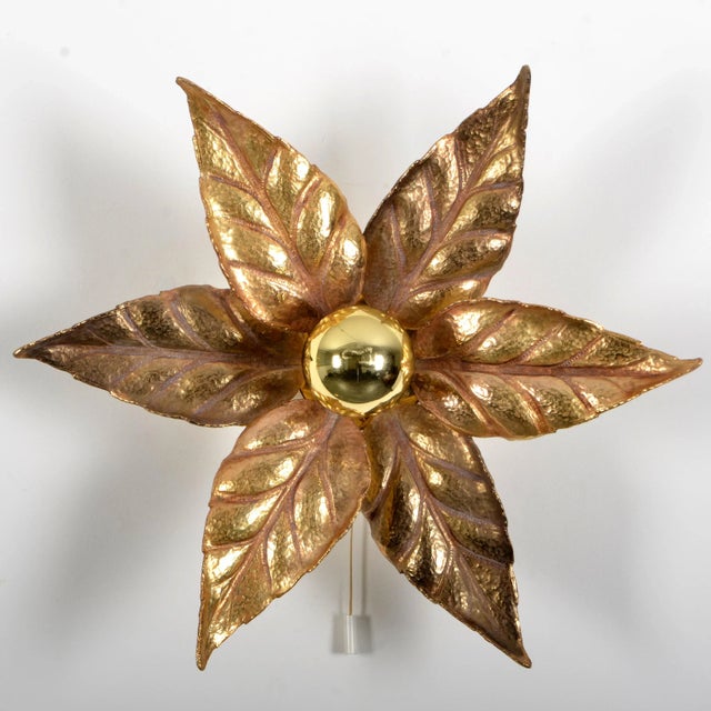 Willy Daro Style Brass Flower Sconce from Massive Lighting, 1970s For Sale - Image 9 of 9