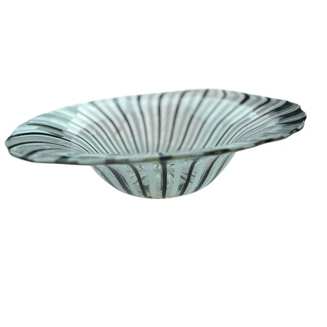 Black 1960s Dino Martens Mid Century Modernist Murano Art Glass Mezza Filigrana Bianco Nero Swirl Freeform Oval Decorative Bowl For Sale - Image 8 of 14