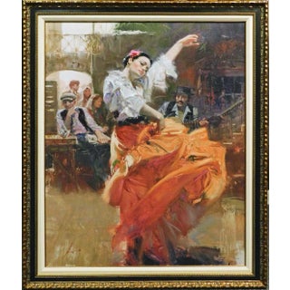 Pino "Flamenco in Red" Hand Signed & Embellished Custom Framed For Sale