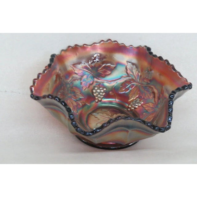 Fenton Amethyst Carnival Glass Ruffled Rim Grapes Berry Bowl Candy Dish For Sale - Image 13 of 13