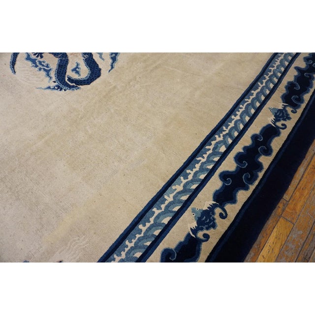 Beige 1890s Ivory Blue Open Antique Chinese Peking Dragon Carpet 10'2"x12'8" Wool Rug For Sale - Image 8 of 9