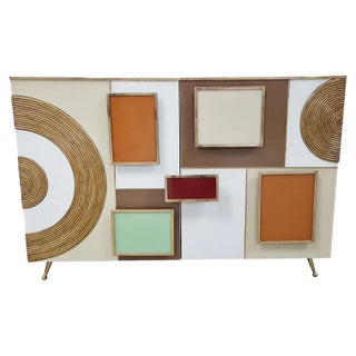 Credenza with Two Glass Doors and Illuminated Bamboo, 1980s For Sale