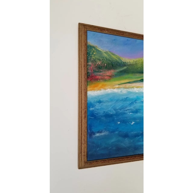 Green 1970s Coastal Mountain Landscape Oil Painting by Luci Rosenberg, Framed For Sale - Image 8 of 11
