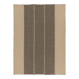 Rug & Kilim's Contemporary Minimalist Rez Kilim With Black & Beige Stripes For Sale