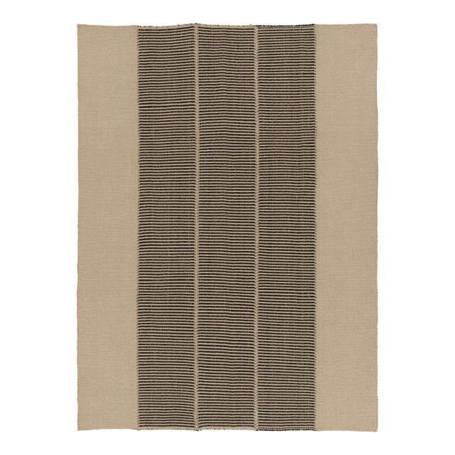 Rug & Kilim's Contemporary Minimalist Rez Kilim With Black & Beige Stripes For Sale