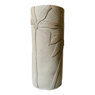 Vintage Handmade Signed 1980’s Matte Ceramic Vase With Palm Trees For Sale