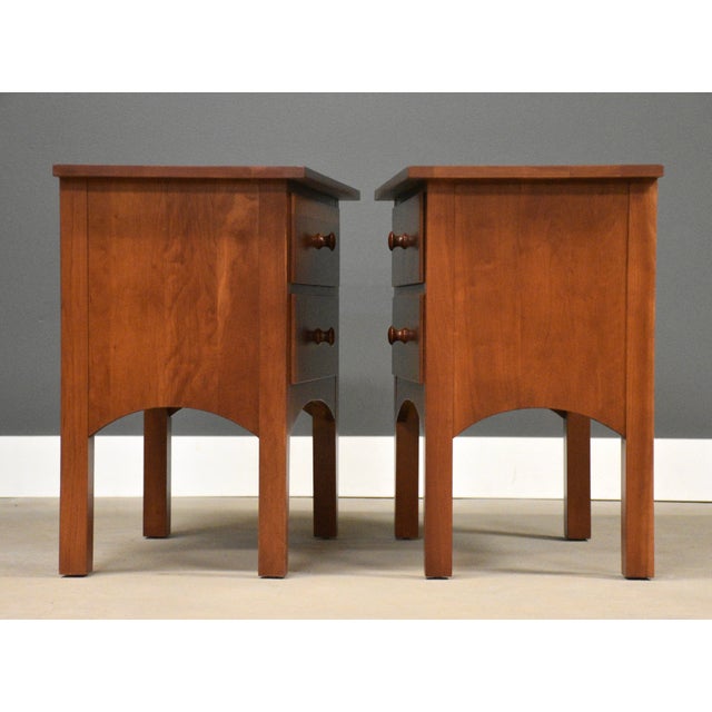 A pair of shaker style cherry two dovetail drawer nightstands by Pennsylvania House. Circa 1990’s. Made in USA....