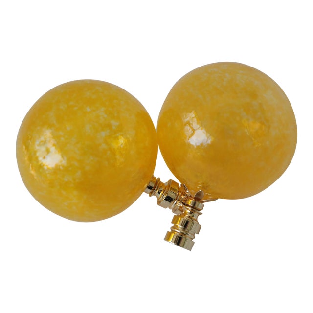 Handblown Glass Lamp Finials on Brass Hardware - a Pair in Yellow For Sale