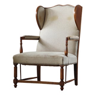 Vintage Oak Wingback Armchair, Denmark, 1930s For Sale
