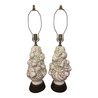Pair of Vintage Blanc De Chine Fruit Topiary Table Lamps For Sale