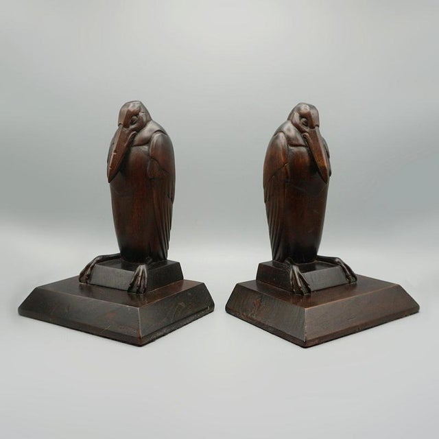 Black Carved Wooden Marabou Stork Bookends, 1930s, Set of 2 For Sale - Image 8 of 8