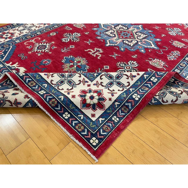 Hand Knotted Fine Wool Kazak Rug | Vintage Tribal Caucasian Area Rug | 74" X 109" For Sale - Image 4 of 10
