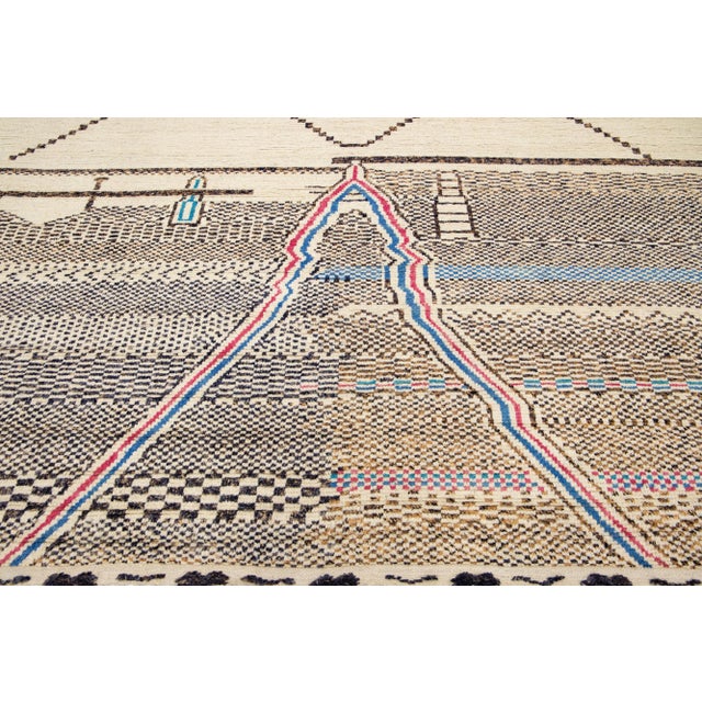Early 21st Century Beige Moroccan Berber Style Handmade Abstract Wool Rug For Sale - Image 5 of 7