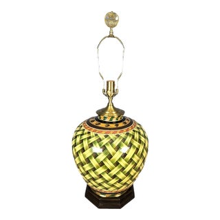 Wildwood Basket Weave Painted Porcelain Table Lamp For Sale