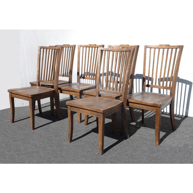 Bassett Set of Six Vintage Bassett Furniture Dining Room Chairs Mission Style For Sale - Image 4 of 18