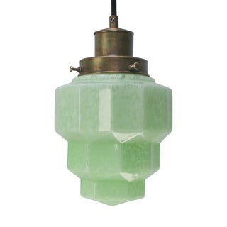 French Art Deco Green Clichy Glass Pendant Lamp For Sale