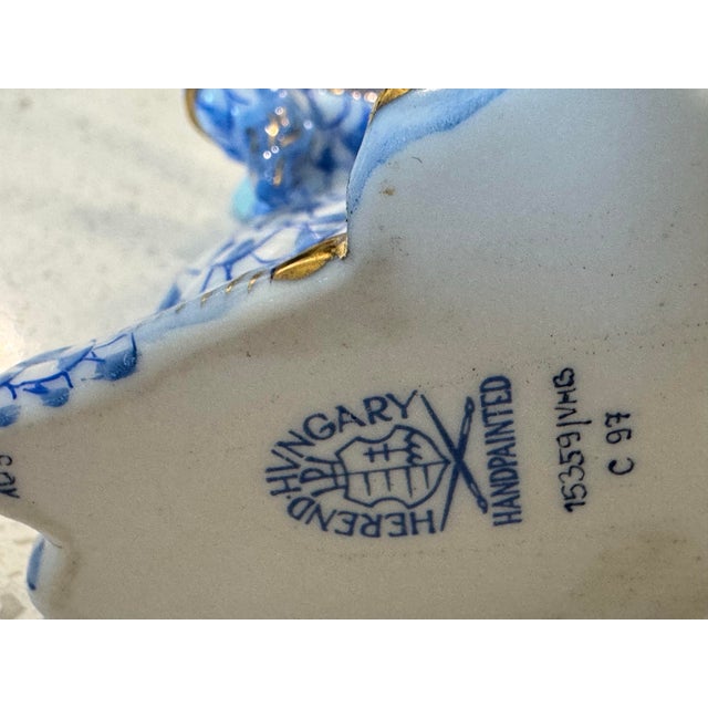 Traditional Classic Sapphire Blue Fishnet Pattern Herend Hand Painted Reclining Unicorn W/ 22k Gold Accents For Sale - Image 3 of 10