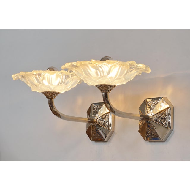 French Art Deco Wall Sconces by Capon Freres & Jean Gauthier 1930 France - A Pair For Sale - Image 6 of 14