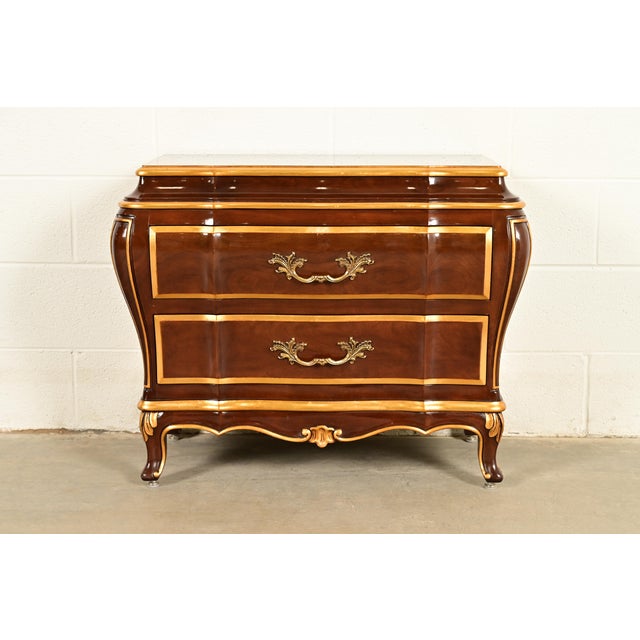 Karges French Provincial Louis XV Burled Walnut and Gold Gilt Bombay Chest of Drawers For Sale - Image 15 of 15