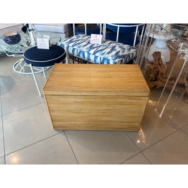 Wood Vintage Pencil Reed Bamboo Rattan Chest Trunk Palm Beach For Sale - Image 7 of 10