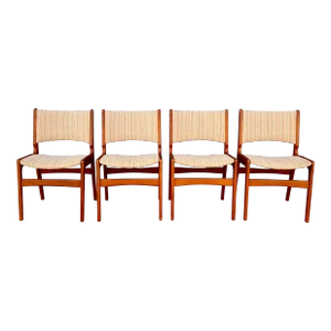 Set of Four Erik Buch Style Danish Dining Chairs With Upholstered Seat and Seat-Back
