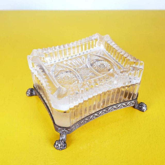 Antique Ashtray in Glass and Decorated Metal For Sale - Image 4 of 11