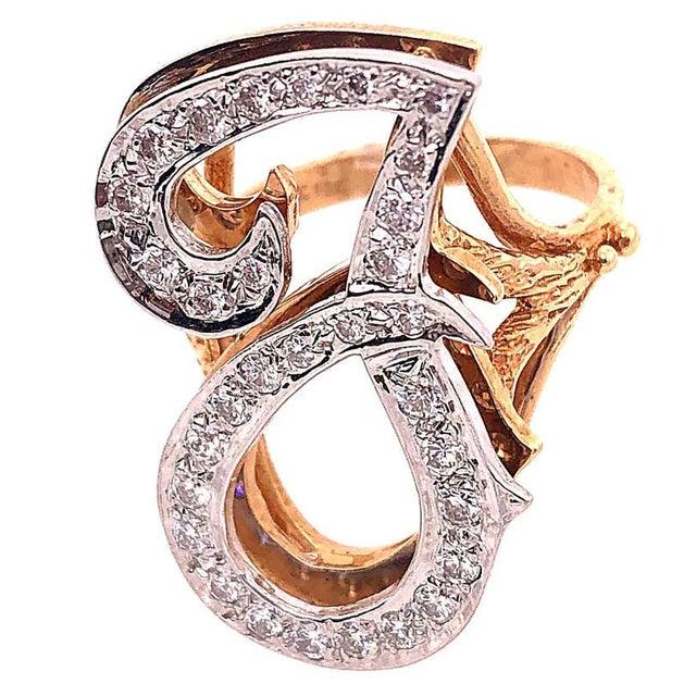14 Karat Yellow and White Gold Initial Style 'J' Diamond Studded Ring, Size 7 For Sale - Image 11 of 12