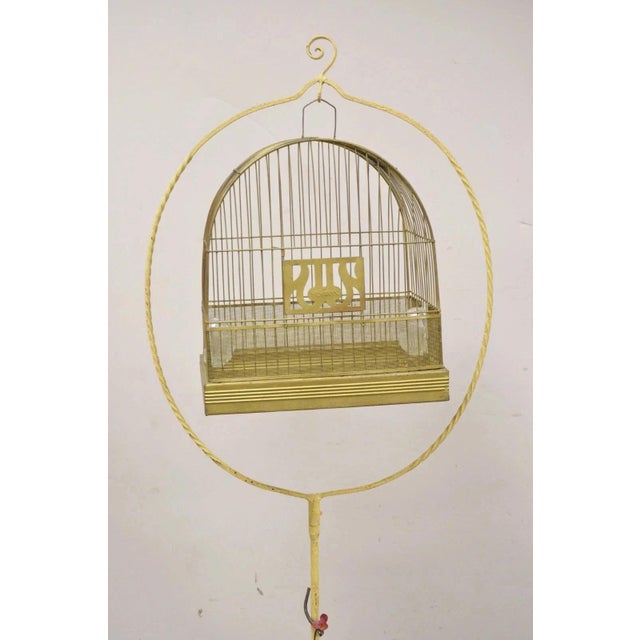 Early 20th Century Antique Hendryx Art Nouveau Wrought Iron Bird Cage & Stand With Flowers and Vine For Sale - Image 5 of 12