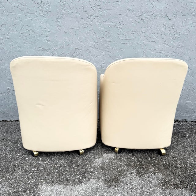 Postmodern Vintage Postmodern Faux Leather Club Chairs on Caster by Thayer Coggin - A Pair For Sale - Image 3 of 7